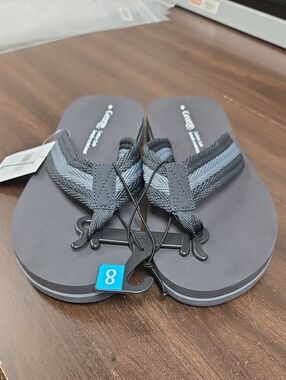George Size 8 Black and Grey Striped Thong Style Flip Flop Sandal